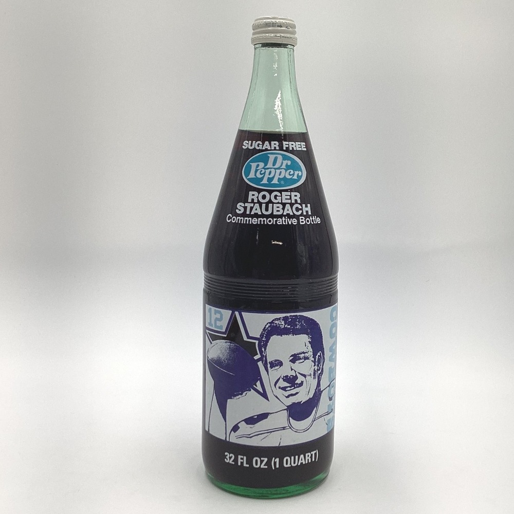Dallas Cowboys Roger Staubach Sugar Free Dr. Pepper Commemorative Bottle - CLEAN